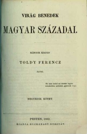Magyar századok : Toldy Ferencz altal, 4