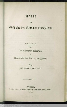 20.1898: Archiv für Geschichte des deutschen Buchhandels
