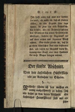 Der fuenfte Abschnitt: Von den aeußerlichen HuelfsMitteln zur Aufnahme der Schulen