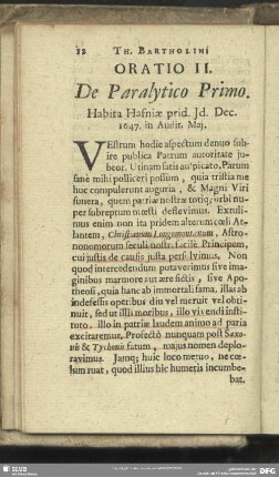 Oratio II. De Paralytico Primo