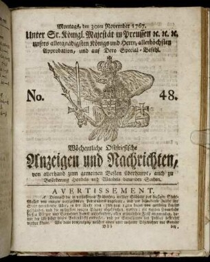 No. 48. Montags, den 30ten November 1767.
