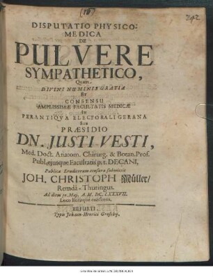Disputatio Physico-Medica De Pulvere Sympathetico