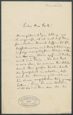 Sonnabend [Brief von Alphons Stübel an Max Uhle]