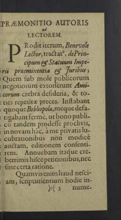 Praemonitio autoris ad lectorem