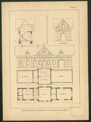 Wirtschaftsgebäude aus Backstein mit Putzflächen und Fachwerk