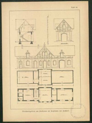 Wirtschaftsgebäude aus Backstein mit Putzflächen und Fachwerk