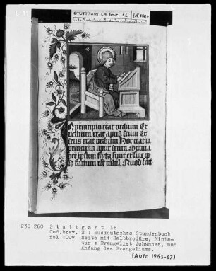 Deutsches Gebetbuch (Waldburg-Gebetbuch) — Evangelist Johannes, Folio 100verso