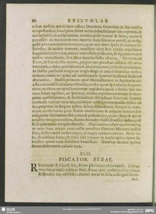 XLII. Piscator. Bezae