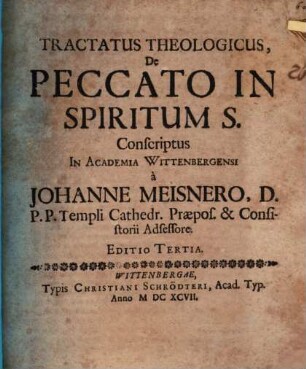 Tractatus theol. de peccato in Spiritum S.