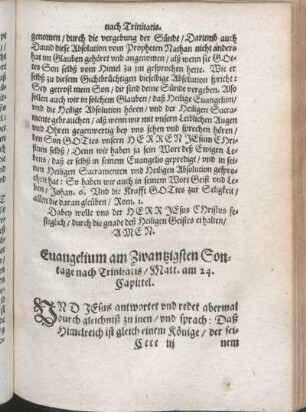 Euangelium am Zwantzigsten Sontage nach Trinitatis/ Matt. am 24. Capittel.