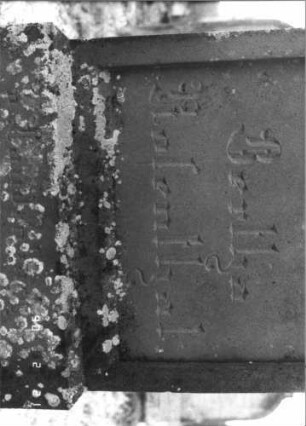 Grabstein 87 (Index: 100116240) Material: Sandstein Zustand: gut Maße HxBxT: 156x55x25 cm Beschreibung: doppelt aufgesockelte Stele mit Rundbogenabschluß und eingetieftem Schriftfeld, weiteres Schriftfeld auf dem Sockel: Grabstein 87B