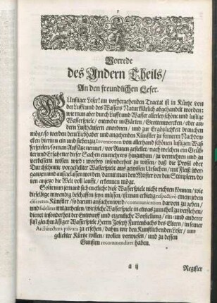 Vorrede des Andern Theils/ An den freundlichen Leser.
