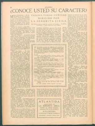 ¿Conoce usted su caracter? : Consultorio curioso dirigido por la Señorita Sibila