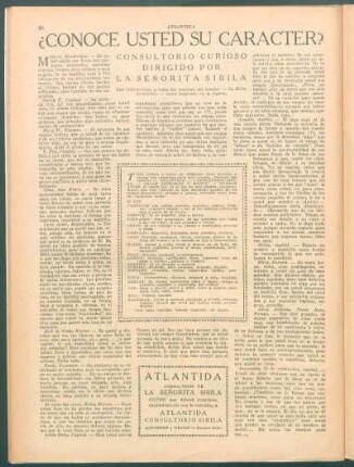 ¿Conoce usted su caracter? : Consultorio curioso dirigido por la Señorita Sibila