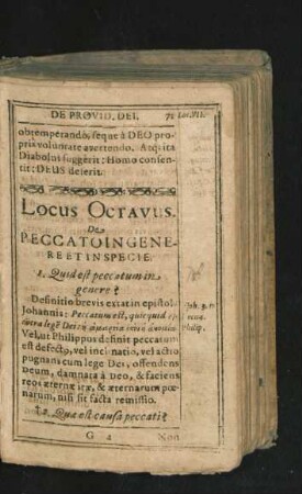 Locus Octavus. De Peccato In Genere Et In Specie.
