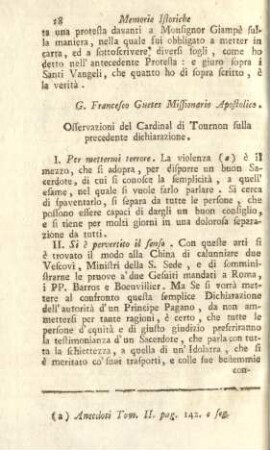 Osservazioni del Cardinal di Tournon sulla precedente dichiarazione