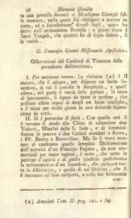 Osservazioni del Cardinal di Tournon sulla precedente dichiarazione