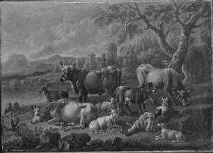 Italienische Landschaften mit Hirten und Herde am Wasser — Gegenstück rechts