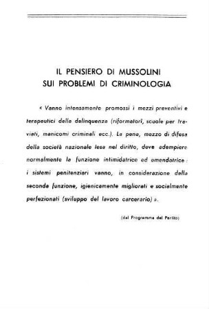 Il pensiero di Mussolini sui problemi di criminologia