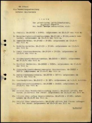 Liste griechischer Luftbildaufnahmen für die Herstellung von Duplikat-Negativen