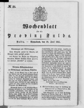 Nr. 26, Ausgabe vom 28. Juni 1845