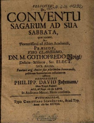 De Conventu Sagarum Ad Sua Sabbata, quae vocant