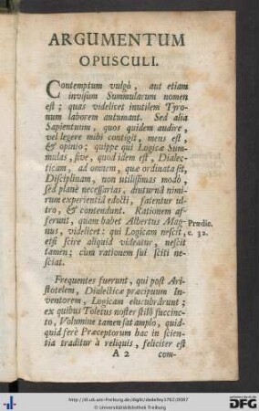 Argumentum Opusculi.