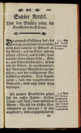 Sechster Artikel. Von den Mitteln wider die Krankheiten der Schaafe.
