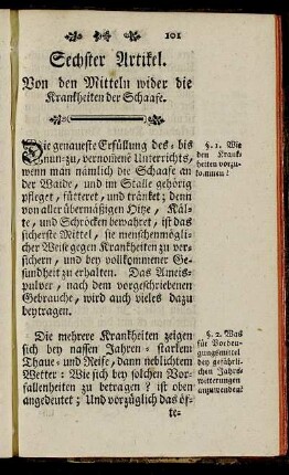 Sechster Artikel. Von den Mitteln wider die Krankheiten der Schaafe.