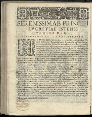 Dedikation an Lucrezio Estenso