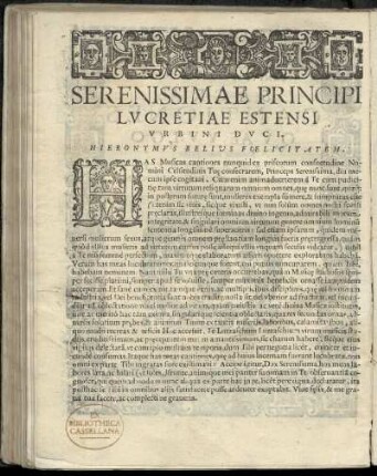 Dedikation an Lucrezio Estenso