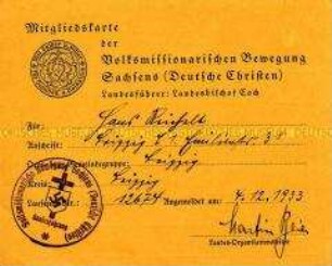 Mitgliedsausweis der NS-Kirchenbewegung "Deutsche Christen"