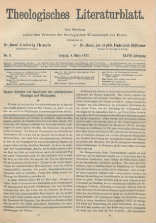 73-79 Neuere Arbeiten zur Geschichte der scholastischen Theologie und Philosophie ; II