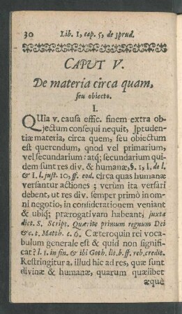 Caput V. De materia circa quam, seu obiecto.