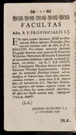 3v-3v, Facultas Adm. R. P. Provincialis S. J.