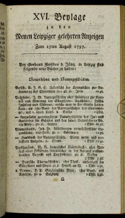 XVI. Beylage zu den Neuen Leipziger gelehrten Anzeigen - Zum 15ten August 1797.