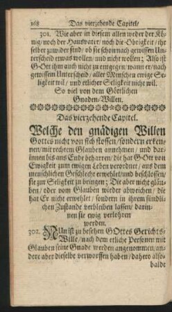 Das vierzehende Capitel. Welche den grnädigen Willen Gottes nicht von sich stossen ...