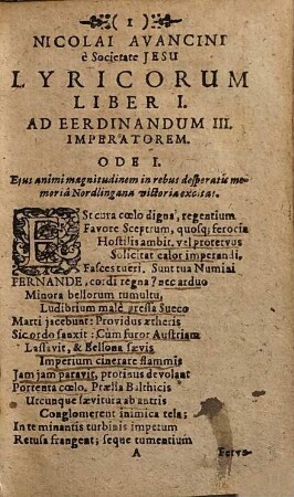 Poesis lyrica Nicolai Avancini quae continentur Lyricorum libri IV et Epodon liber unus