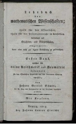 Bd. 1: Lehrbuch der mathematischen Wissenschaften. Erster Band