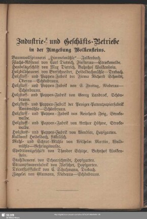 Handelsregister : Industrie- und Geschäftsbetriebe in der Umgebung Wolkensteins