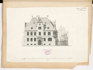 Landratsamt (Kreishaus), Zell/Mosel Monatskonkurrenz Januar 1888: Aufriss Vorderansicht 1:100; Maßstabsleiste