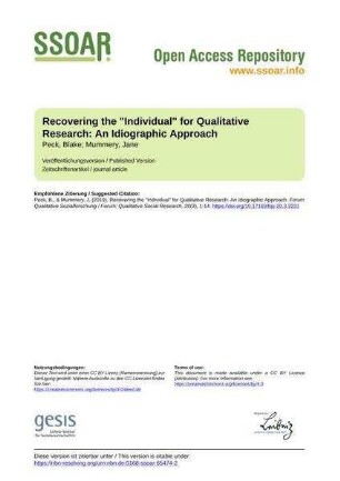 Recovering the "Individual" for Qualitative Research: An Idiographic Approach