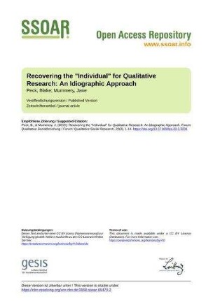 Recovering the "Individual" for Qualitative Research: An Idiographic Approach