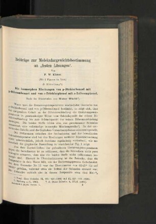 Beiträge zur Molekulargewichtsbestimmung an "festen Lösungen"