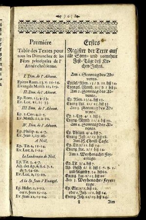 Première Table des Textes ... / Erstes Register der Texte auf ...