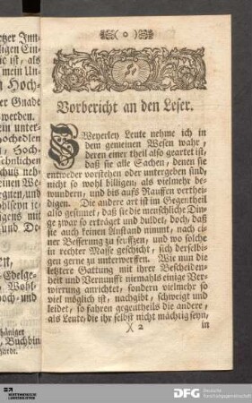 Vorbericht an den Leser.