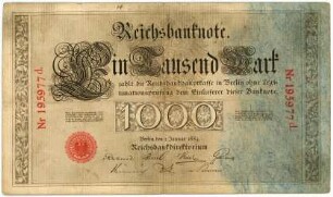 Geldschein, 1.000 Mark, 2.1.1884