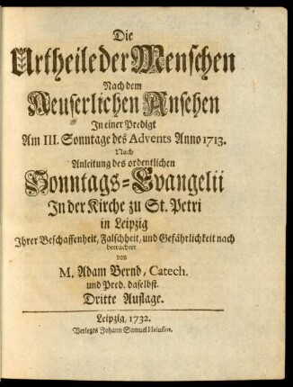 Die Urtheile der Menschen Nach dem Aeuserlichen Ansehen
