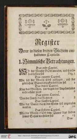 Register derer in diese beyden Büchlein enthaltenen Capiteln