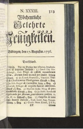 N. XXXIII. Tübingen, den 17. Augustm. 1736